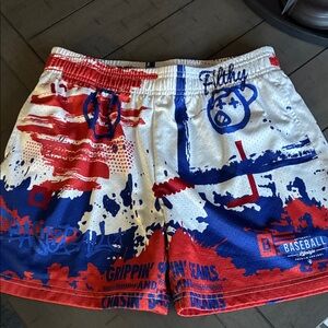 Baseball Lifestyle 101 Filthy Baseball Kids Graphic Shorts - Red and Blue
